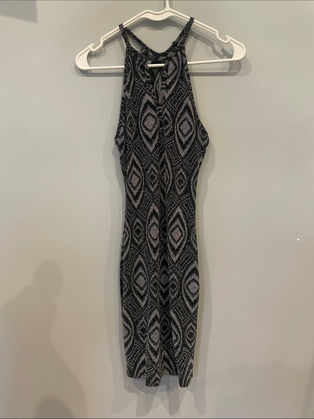 iris Black & Gray Geometric Halter Midi Dress glitter sexy
